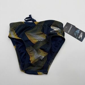 Speedo Precision Brief Mens Sz 24 Endurance+ Competitive Swim Swimsuit Gold Navy